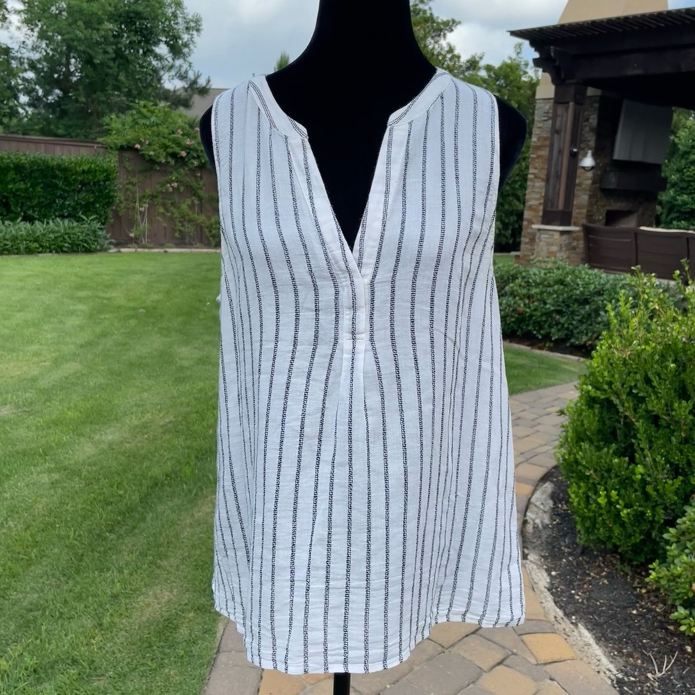 Joie- Striped Cotton Sleeveless Blouse (Size L)